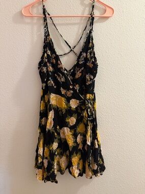 Angie Black Floral Mini Dress with Yellow & Cream Flowers